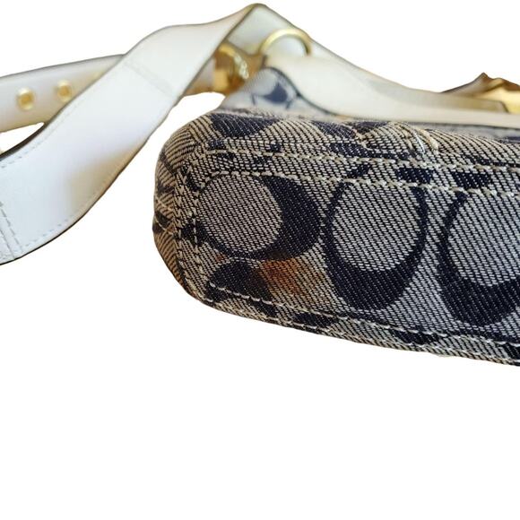 Coach Signature Cross Body Shoulder Bag Denim, Leather and Gold Toned Brass - Picture 8 of 9